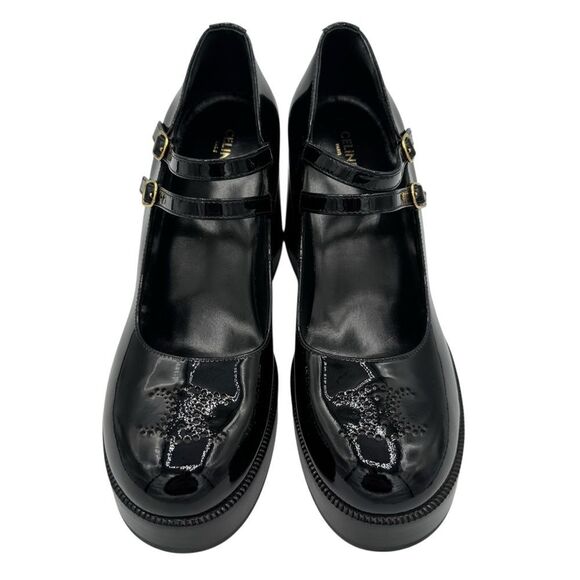 NEW Celine Tess Babies Perforated Triomphe Black Patent Platform Heels Size 7.5 - Picture 5 of 16
